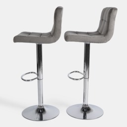 OHS Set of 2 Adjustable Velvet Bar Stools - Grey - thumbnail 3