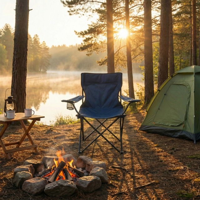 OHS Adults Foldable Camping Chair - Navy - image 1