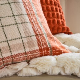 OHS 4 Pack Woven Check Cushion Covers - Rust - thumbnail 2