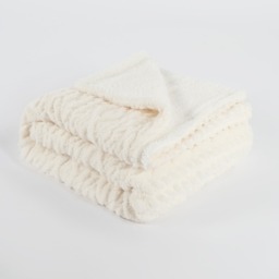 OHS Cable Knit Sherpa Throw, Cream - 180 x 210cm - thumbnail 3