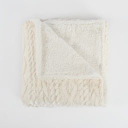 OHS Cable Knit Sherpa Throw, Cream - 180 x 210cm - thumbnail 4