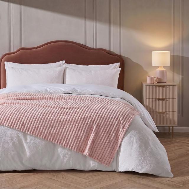 OHS Faux Fur Thick Ribbed Throw - Blush - image 1