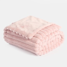 OHS Faux Fur Thick Ribbed Throw - Blush - thumbnail 2