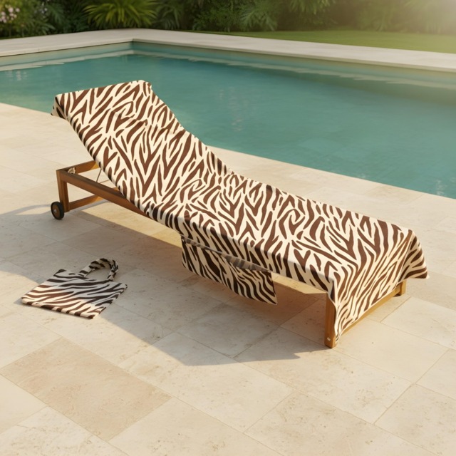OHS Zebra Beach Towel in a Bag - Brown - image 1
