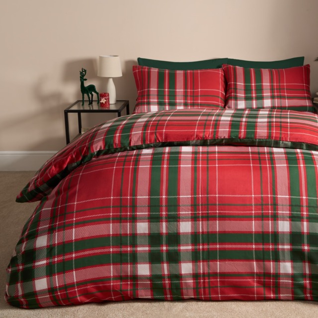 OHS Traditional Christmas Check Duvet Set, Red/Green - Single - image 1
