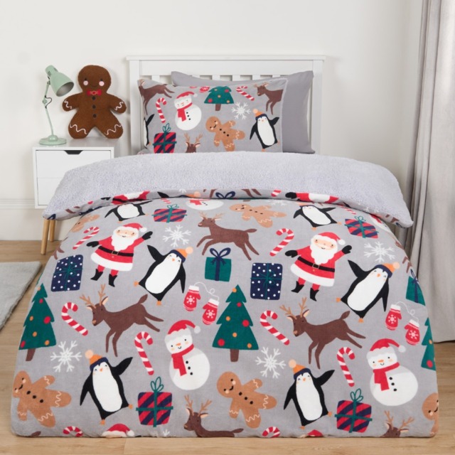 OHS Christmas Friends Fleece Duvet Set, Grey - Single - image 1
