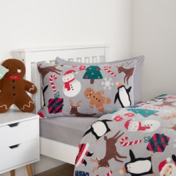 OHS Christmas Friends Fleece Duvet Set, Grey - Single - thumbnail 3