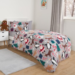 OHS Christmas Friends Fleece Duvet Set, Grey - Single - thumbnail 2