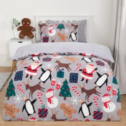 OHS Christmas Friends Fleece Duvet Set, Grey - Single - thumbnail 1