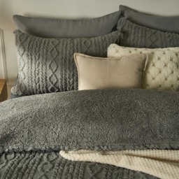 OHS Cable Knit Sherpa Fleece Duvet Cover Set, Grey - Double - thumbnail 3
