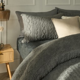OHS Cable Knit Sherpa Fleece Duvet Cover Set, Grey - Double - thumbnail 2