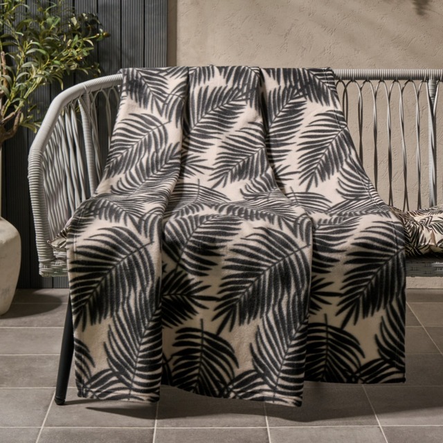 OHS Palm Leaf Print Fleece Throw - Monochrome - image 1