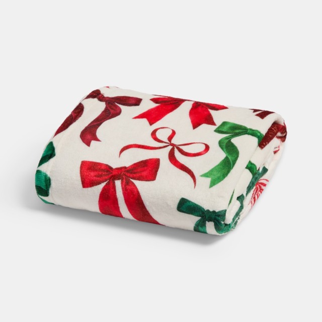 OHS Christmas Bow Print Ultra Soft Throw - Red/Green - image 1