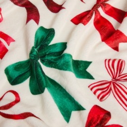 OHS Christmas Bow Print Ultra Soft Throw - Red/Green - thumbnail 4