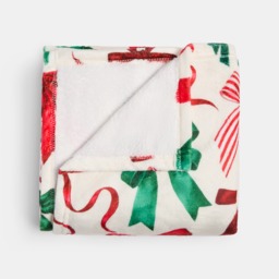 OHS Christmas Bow Print Ultra Soft Throw - Red/Green - thumbnail 2