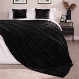 OHS Waffle Fleece Throw, Black - 125 x 150 cm