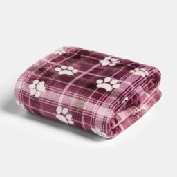 OHS Pet Paw Print Check Sherpa Reverse Throw - Burgundy - thumbnail 3