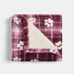 OHS Pet Paw Print Check Sherpa Reverse Throw - Burgundy - thumbnail 4