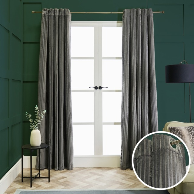 OHS Ribbed Fleece Thermal Curtains, Grey - 66 x 90in - image 1
