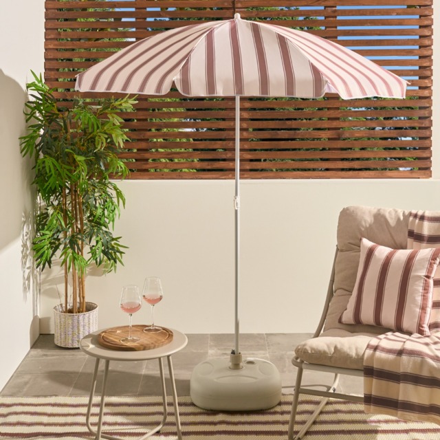 OHS Stripe Print Outdoor Parasol - Chocolate/Cream - image 1