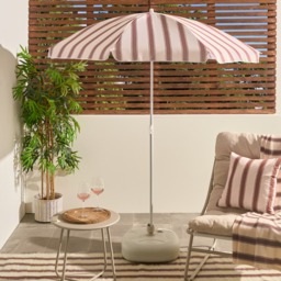 OHS Stripe Print Outdoor Parasol - Chocolate/Cream - thumbnail 1
