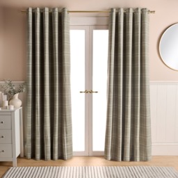 "OHS Woven Texture Check Print Eyelet Blackout Curtains, Sage - 66 x 90""" - thumbnail 1