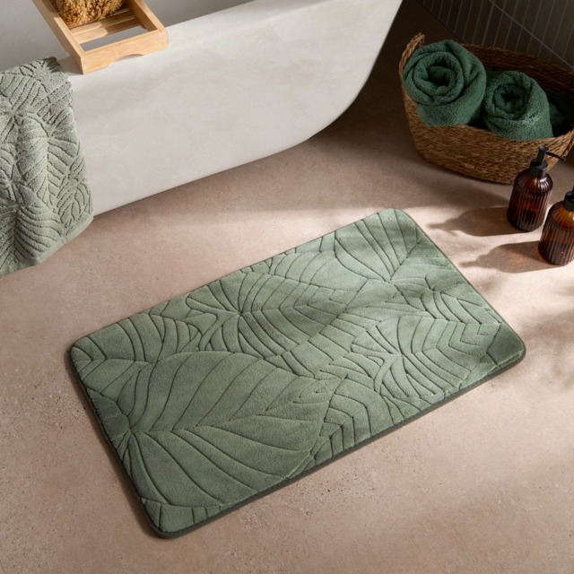 OHS Leaf Embossed Plush Foam Bath Mat - Green - image 1