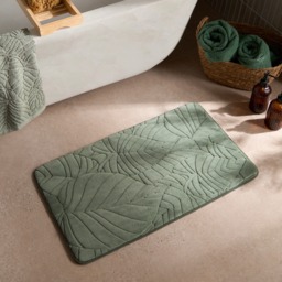 OHS Leaf Embossed Plush Foam Bath Mat - Green - thumbnail 1