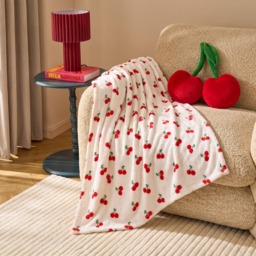 OHS Cherry Embossed Fleece Throw - Cream/Red
