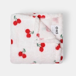OHS Cherry Embossed Fleece Throw - Cream/Red - thumbnail 4