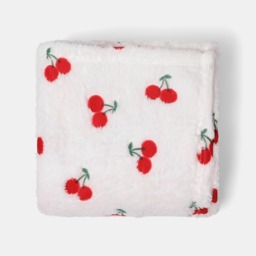 OHS Cherry Embossed Fleece Throw - Cream/Red - thumbnail 3