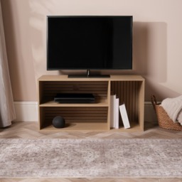 OHS Dallas 3 Cube Slat Panel TV Unit - Natural Wood