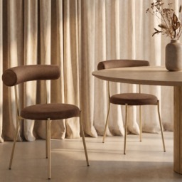 OHS Velvet Dining Chair - Coffee/Gold - thumbnail 1