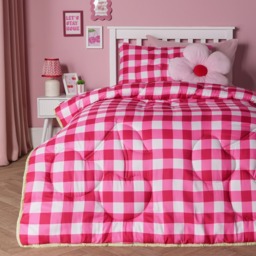 OHS Cherry Gingham Quilted Coverless 7.5 Tog Duvet Set, Red - Single