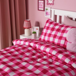 OHS Cherry Gingham Quilted Coverless 7.5 Tog Duvet Set, Red - Single - thumbnail 2