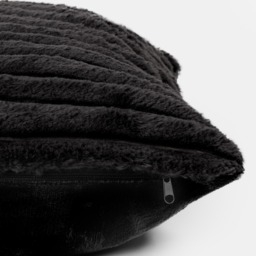 OHS 2 Pack Faux Fur Thick Ribbed Cushion Covers - Black - thumbnail 4