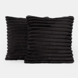 OHS 2 Pack Faux Fur Thick Ribbed Cushion Covers - Black - thumbnail 5