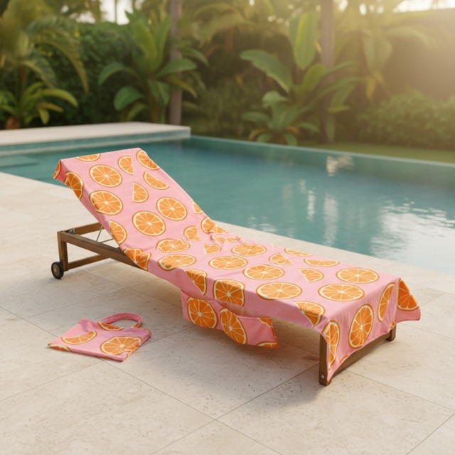 OHS Oranges Print Beach Towel in a Bag - Pink - image 1