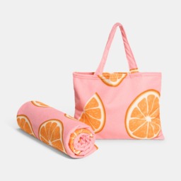 OHS Oranges Print Beach Towel in a Bag - Pink - thumbnail 4