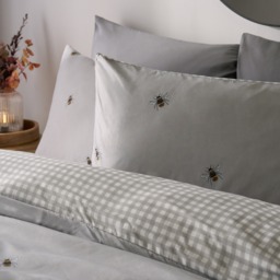 OHS Bee Print Reversible Gingham Duvet Cover Set, Grey - Double - thumbnail 4