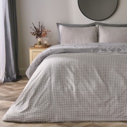 OHS Bee Print Reversible Gingham Duvet Cover Set, Grey - Double - thumbnail 2