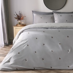 OHS Bee Print Reversible Gingham Duvet Cover Set, Grey - Double - thumbnail 1
