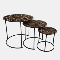 OHS Manhattan Marble Effect Nest of 3 Round Side Tables - Chocolate - thumbnail 2
