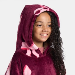 OHS Kids Bow Print Hoodie Blanket - Burgundy/Pink - thumbnail 3
