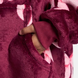 OHS Kids Bow Print Hoodie Blanket - Burgundy/Pink - thumbnail 4