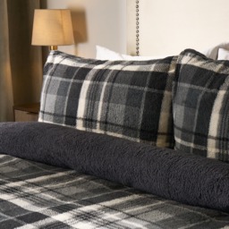 OHS Tartan Check Teddy Duvet Cover Set, Charcoal - Single - thumbnail 2