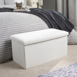 OHS Bouclé Foldable Rectangle Storage Ottoman - White - thumbnail 1
