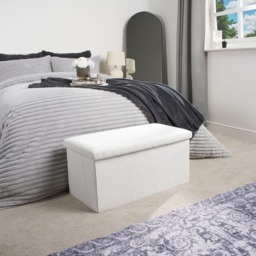 OHS Bouclé Foldable Rectangle Storage Ottoman - White - thumbnail 3