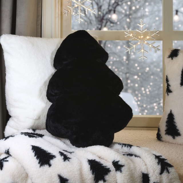 OHS Faux Fur Winter Tree Cushion - Black - image 1