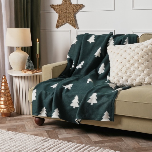 OHS Christmas Tree Print Fleece Throw - Green - image 1